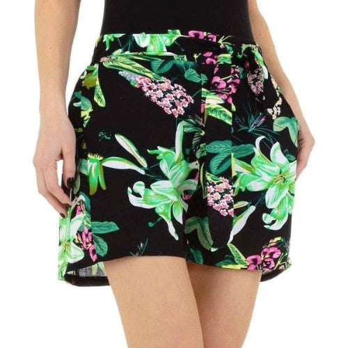 Short Femme taille haute fleuri avec ceinture