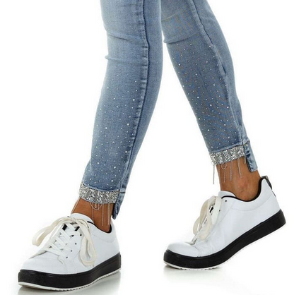 Jeans Femme Denim détails strass blue jeans