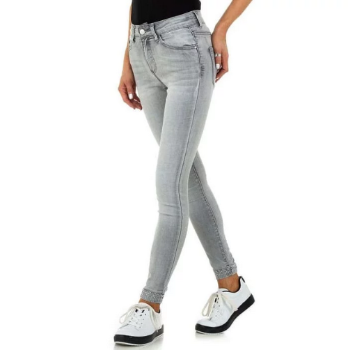 Jeans Femme strass et nœud arrière grey