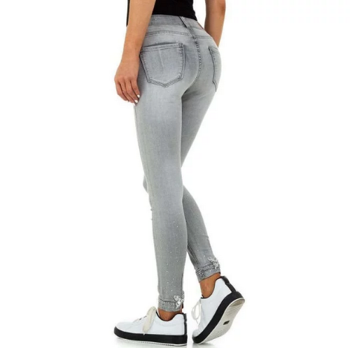 Jeans Femme strass et nœud arrière grey