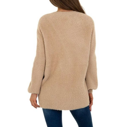 Pull Femme col V doux beige – TU