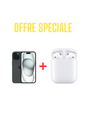 Lot Smartphone Apple iPhone 15 128GO Noir + Apple AirPods 2 Original avec Boîtier de Charge 2ème Génération Blanc