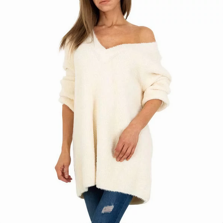 Pull Femme col V doux offwhite